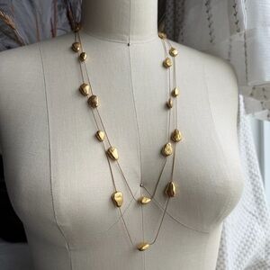 COLDWATER CREEK | Golden Small Nugget Station Necklace 29” Long